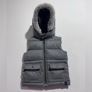 Janie and Jack Toddler Boys Hooded Puffer Vest Gray Faux Fur Trim Size 2T